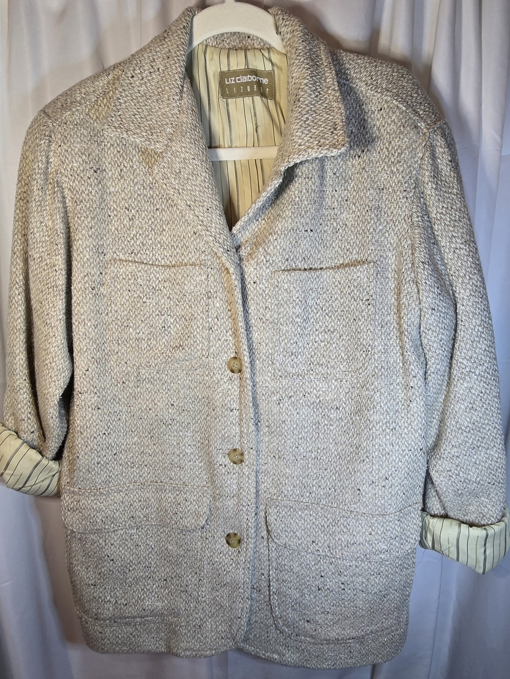 Liz Claiborne Neutral Cream Knit Blazer Jacket